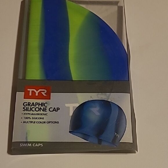TYR Graphic Silicone Swim Cap - Blue and Green - Picture 1 of 3